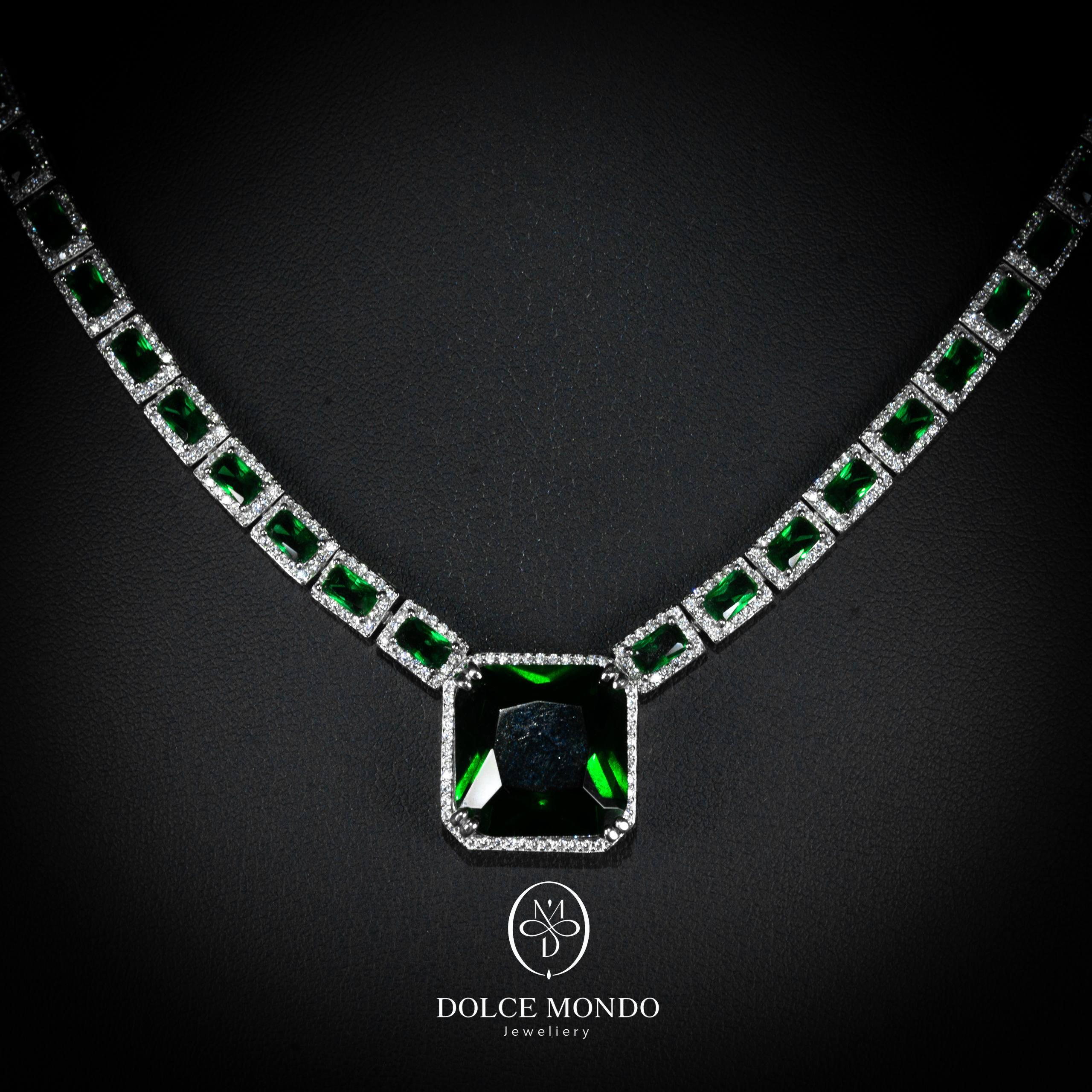 Majestique Emerald Green Crystal Tennis Necklace