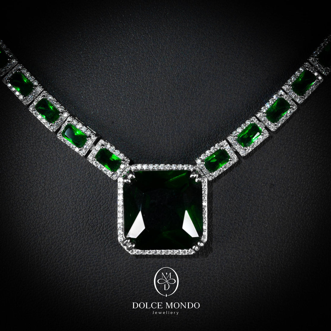 Majestique Emerald Green Crystal Tennis Necklace