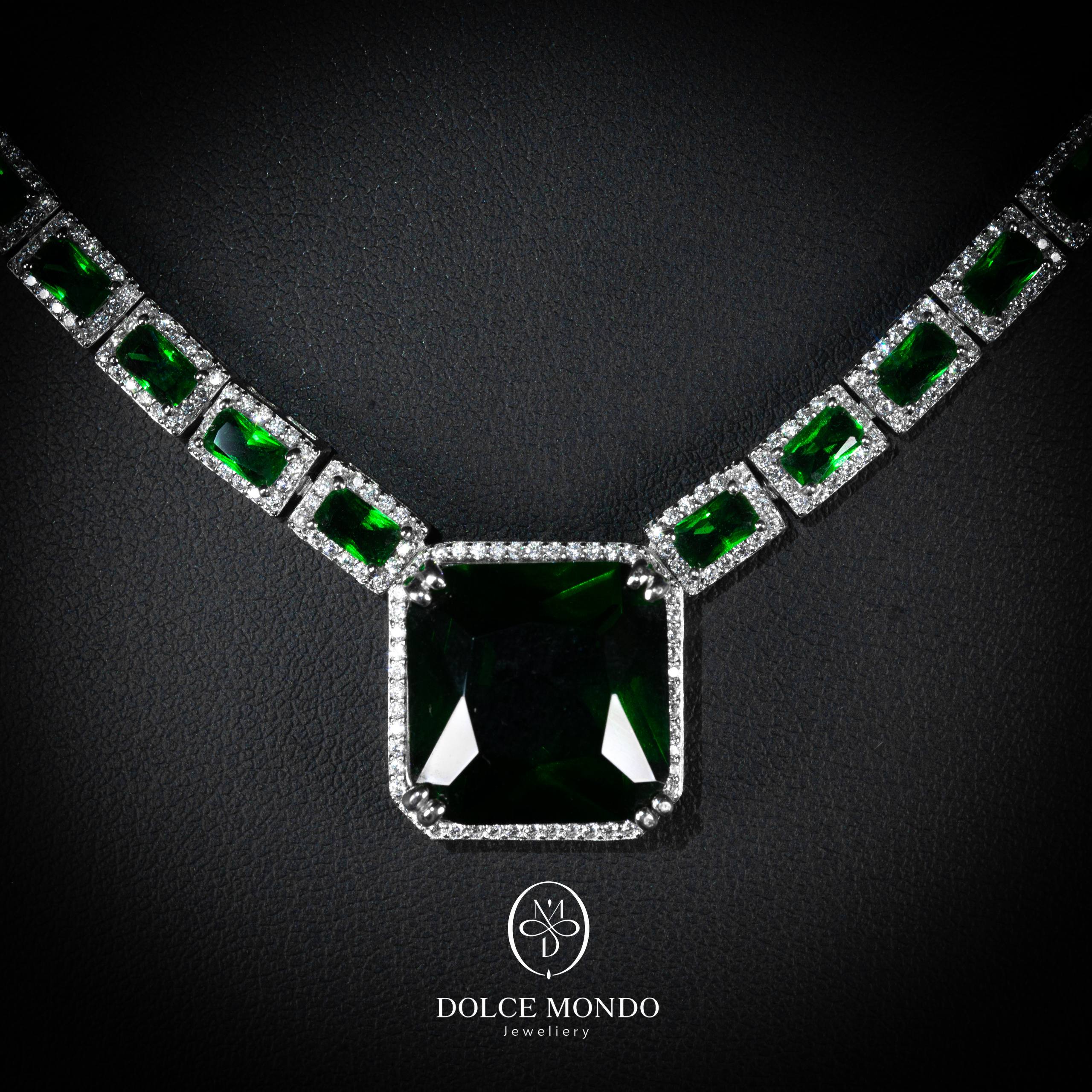 Majestique Emerald Green Crystal Tennis Necklace