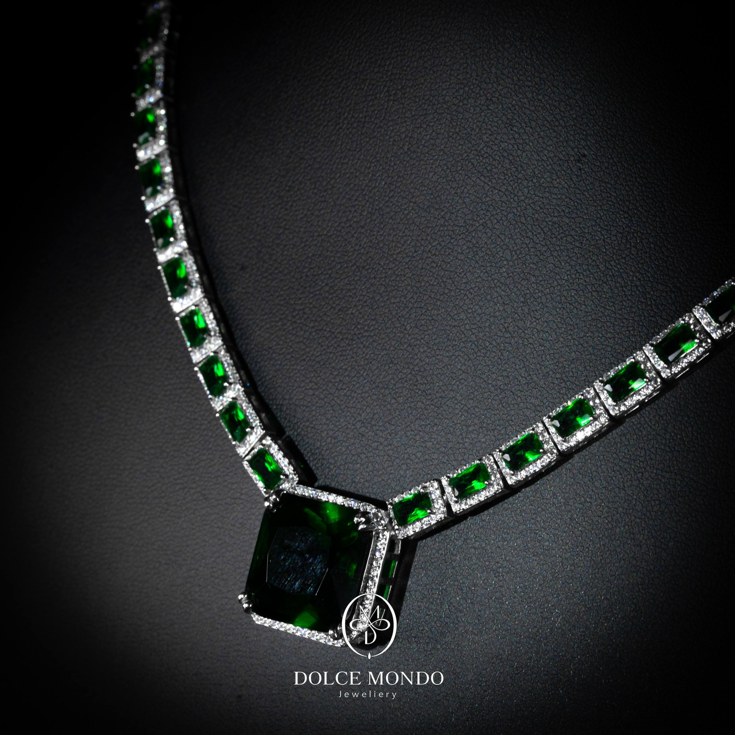 Majestique Emerald Green Crystal Tennis Necklace