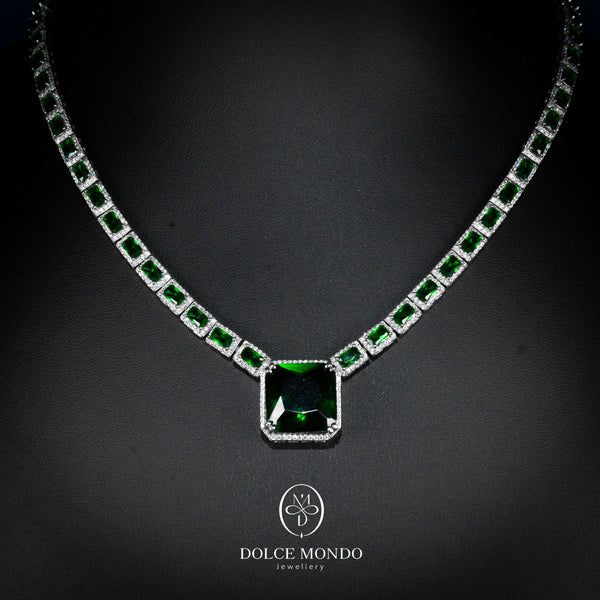 Majestique Emerald Green Crystal Tennis Necklace