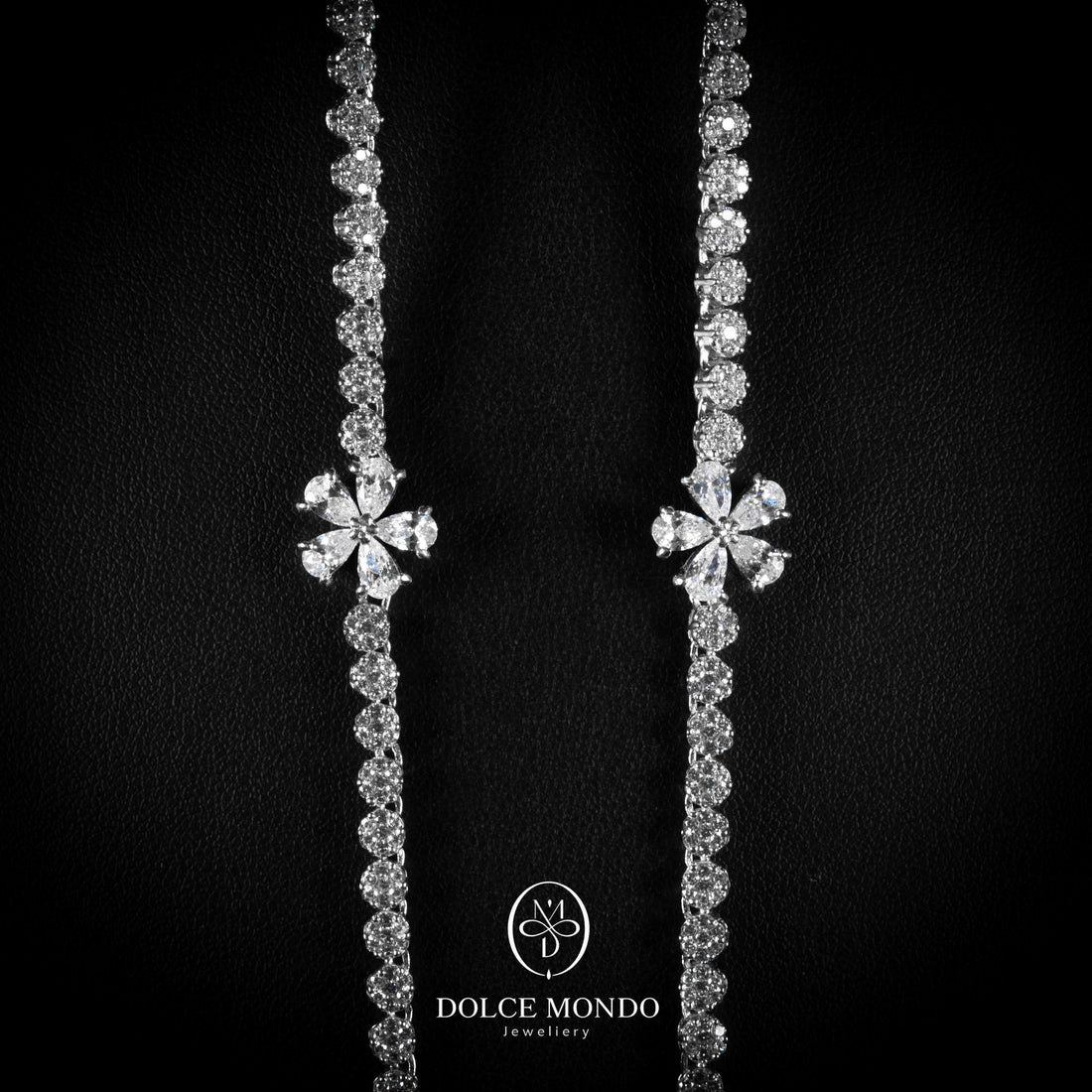 Etoile White Crystal Floral Tennis Necklace