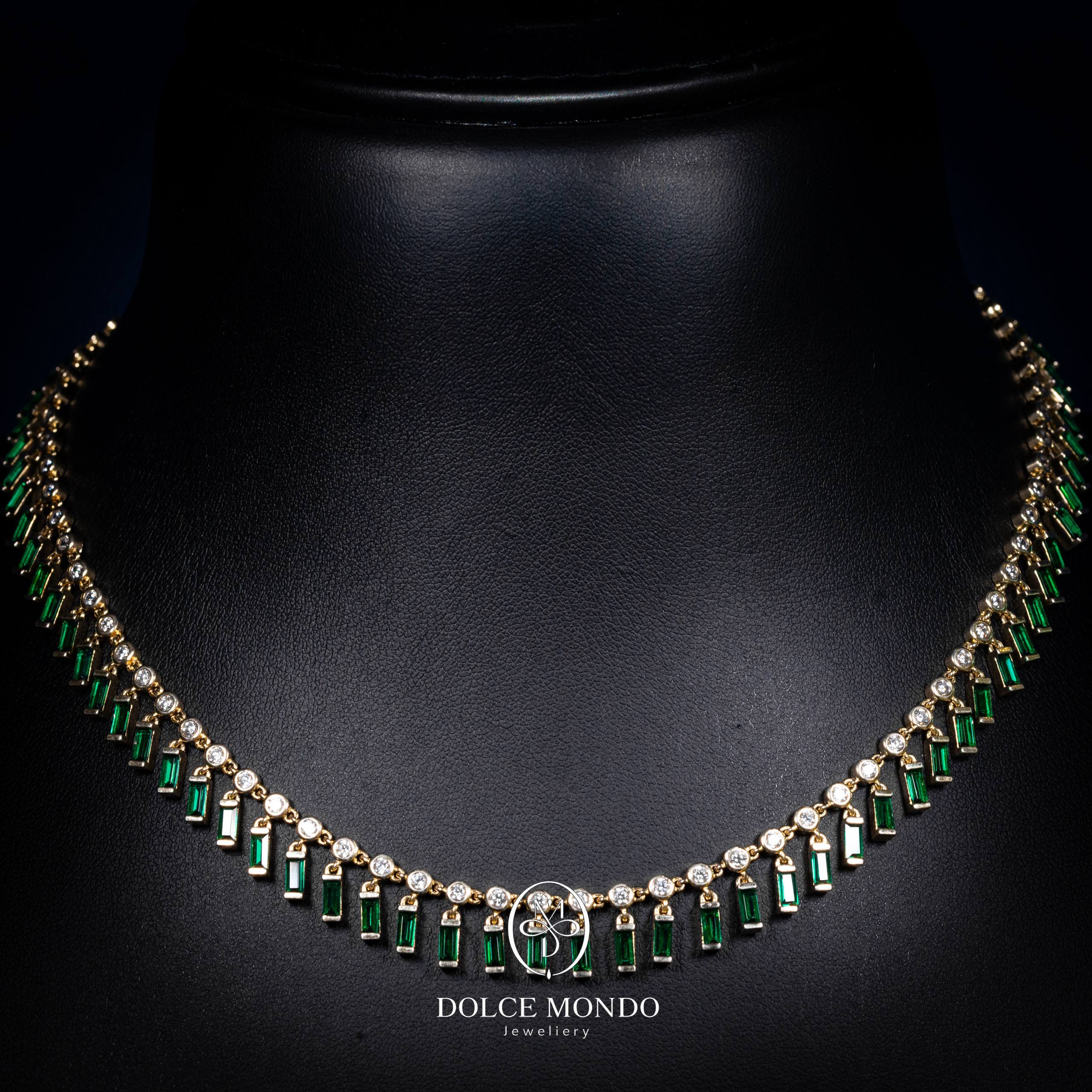 Verde Emerald Green Baguette Fringe Necklace