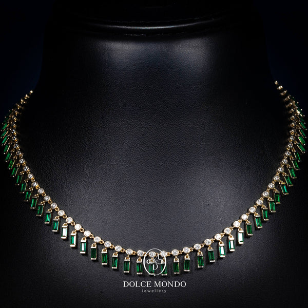 Verde Emerald Green Baguette Fringe Necklace