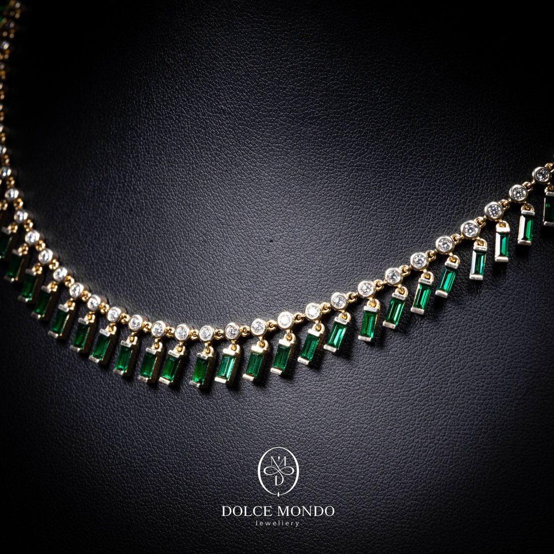 Verde Emerald Green Baguette Fringe Necklace