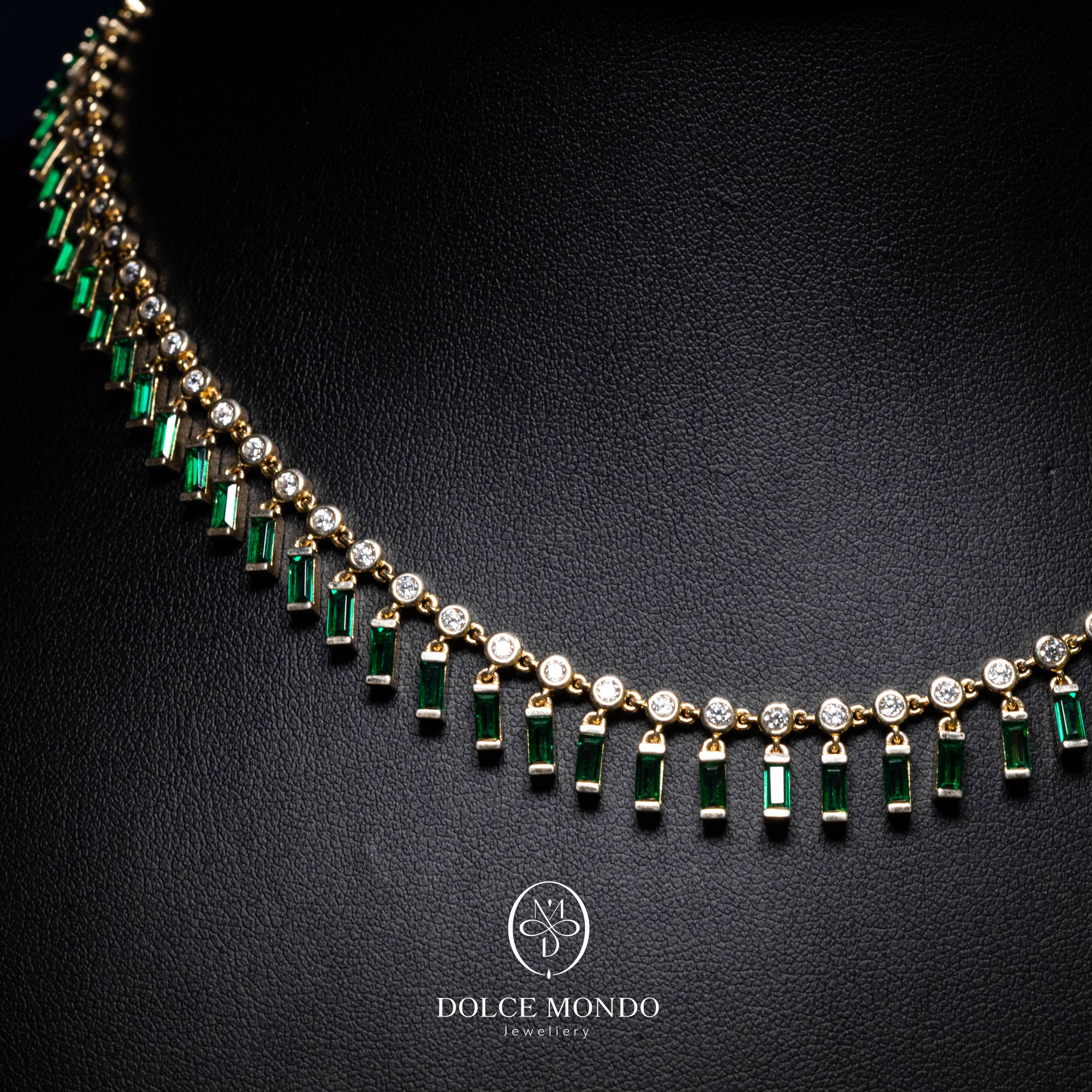 Verde Emerald Green Baguette Fringe Necklace
