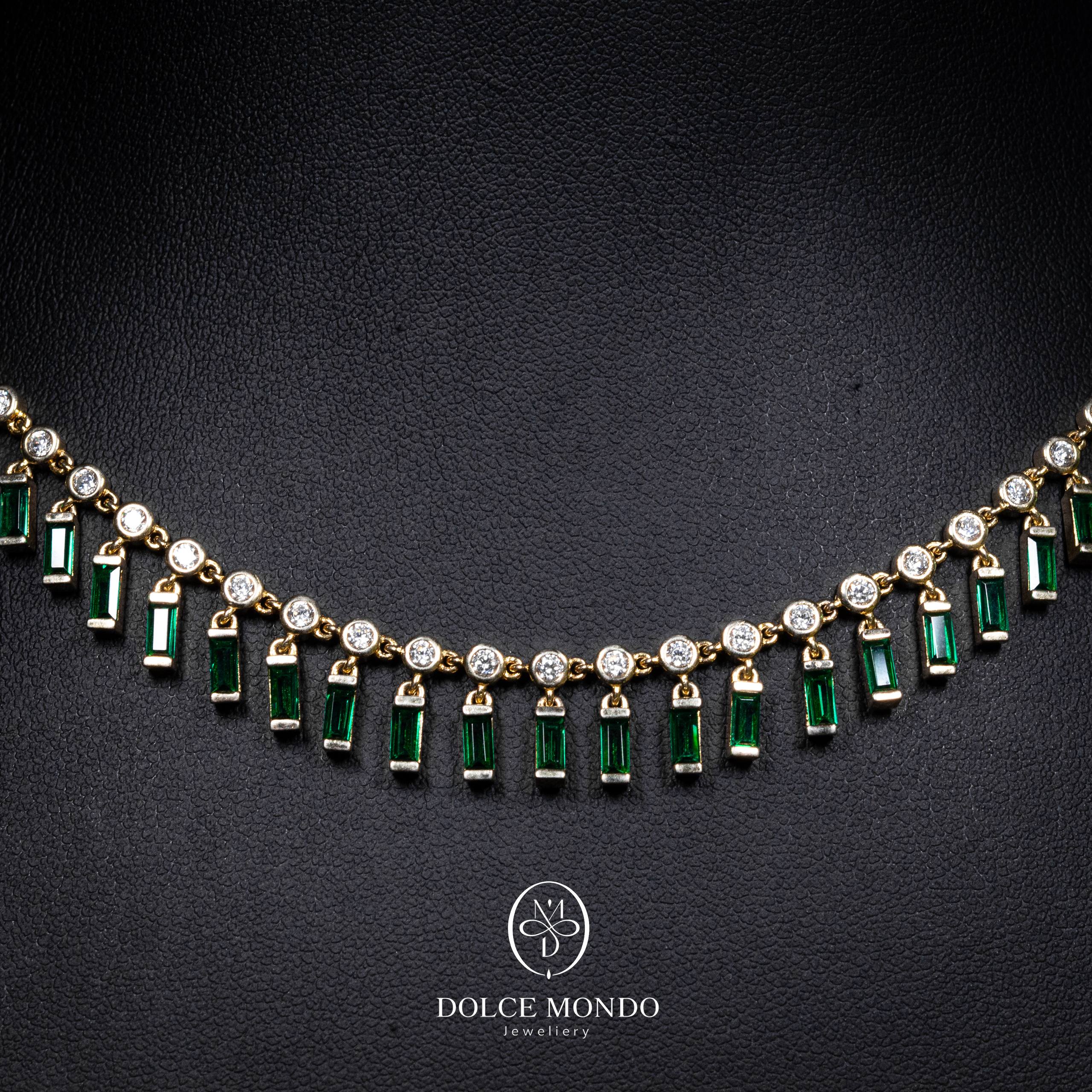 Verde Emerald Green Baguette Fringe Necklace