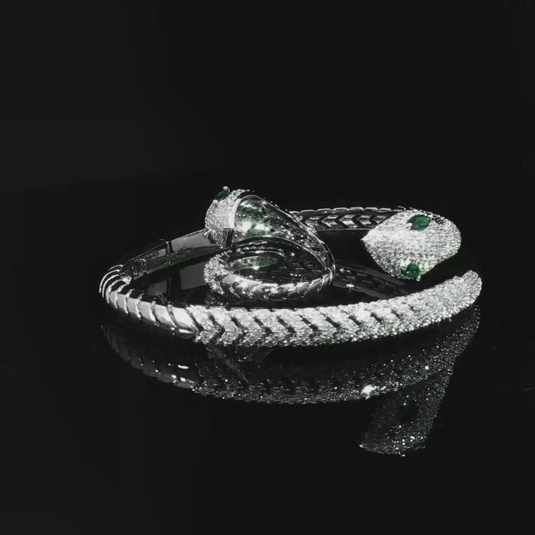Serpent Rhodium Plated Bangle & Ring Set In High Quality Zircon Stone