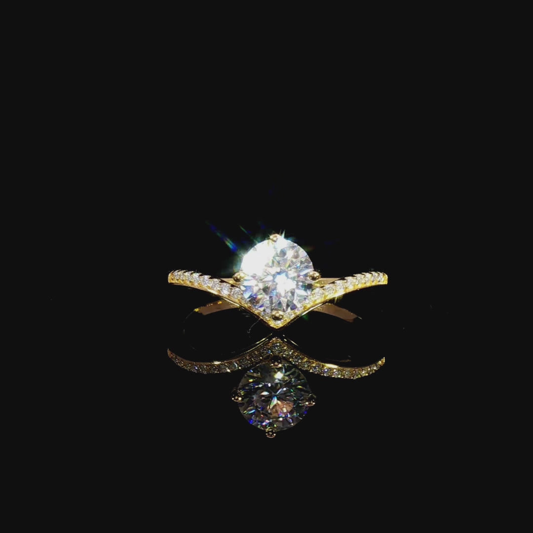Round Cut GRA Certified Moissanite Ring in Gold Plated 925 Sterling Silver – 1.09 Carat