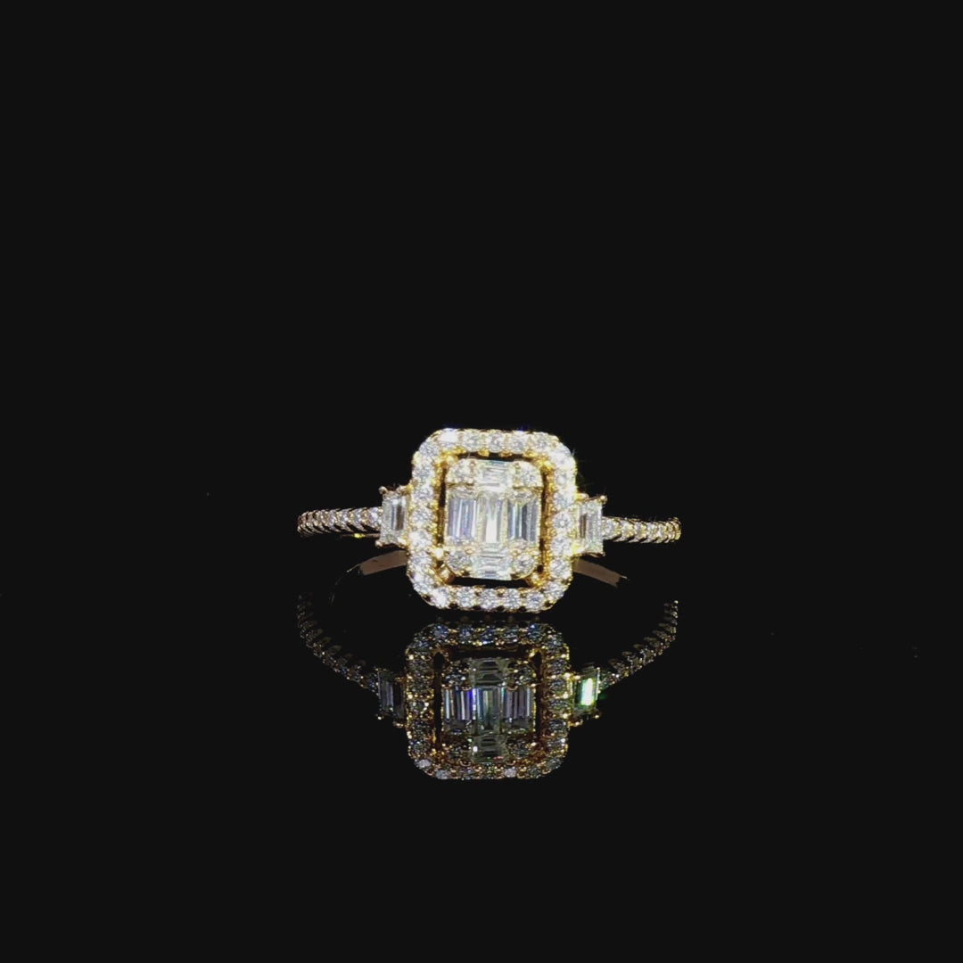 Emerald Cut Halo GRA Certified Moissanite Ring in Gold Plated 925 Sterling Silver – 0.50 Carat