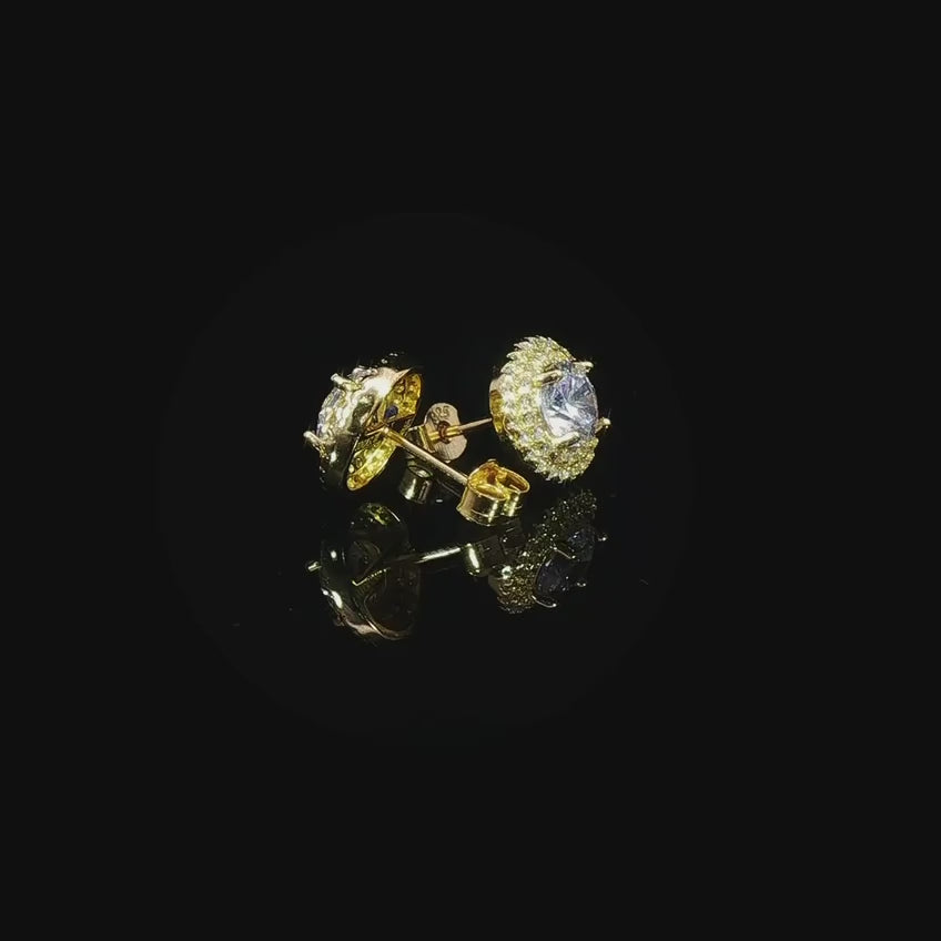 Celiane White Zircon Double Halo Gold-Plated Stud Earrings in 925 Silver