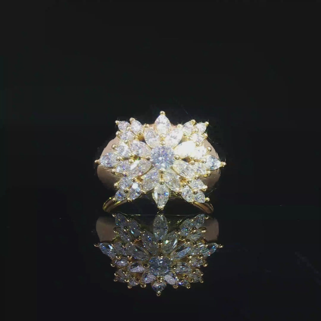 Round Cut Floral Bloom GRA Certified Moissanite Ring in Gold Plated 925 Sterling Silver – 1.43 Carat