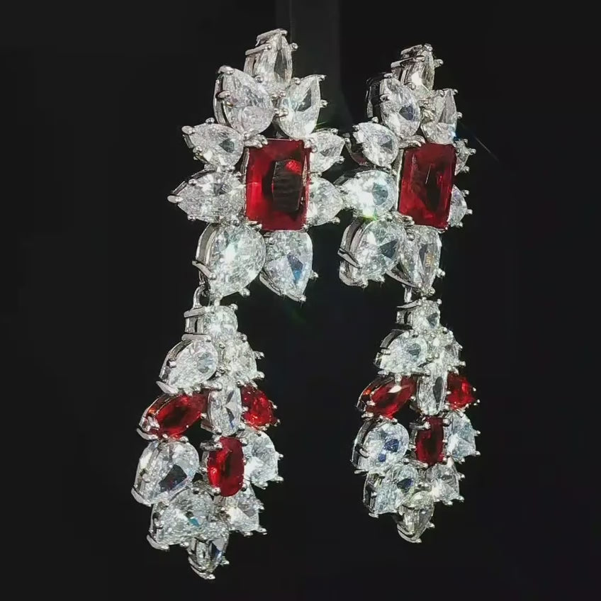 Ruby Flame Floral Zircon Drop Earrings