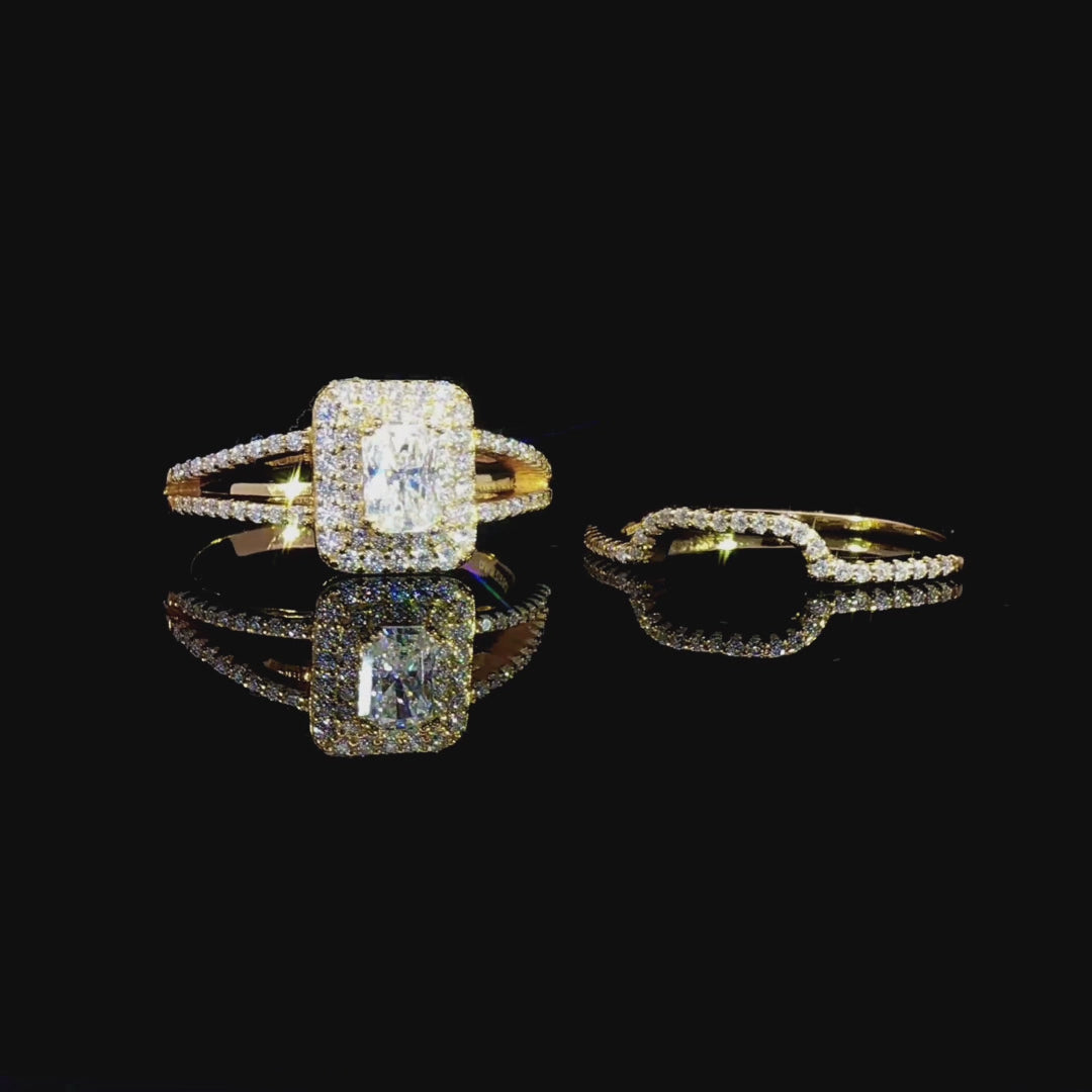 Dual Layered Radiant Cut GRA Certified Moissanite Ring in Gold Plated 925 Sterling Silver – 110 Carat