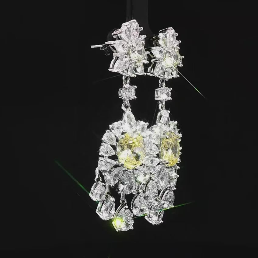Golden Honey Oval-Cut Zircon Floral Drop Earrings