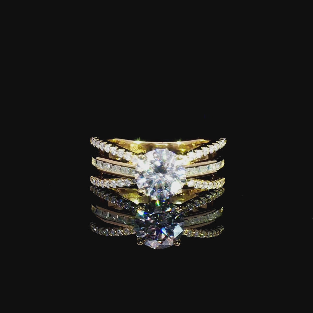 Round Cut Split Shank GRA Certified Moissanite Ring in Gold Plated 925 Sterling Silver – 2.06 Carat