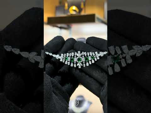 Emerald Fringe Green Premium Quality Zircon Rhodium Plated Wedding Full Set
