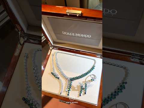 Emerald Green and Blue Premium Quality Zircon Rhodium Plated Fancy Bridal Full Set