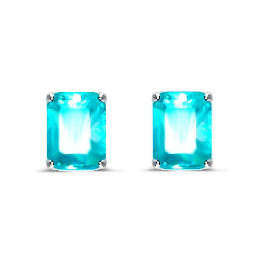 Affordable Luxury: Silver 925 Solitaire Rectangle Emerald Stud Earring - Wtih Light blue Color High Quality Cubic Zirconia