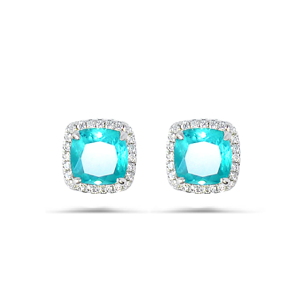 Silver 925 Cubic Solitaire Stud Earring - Wtih Light blue Color High Quality Cubic Zirconia