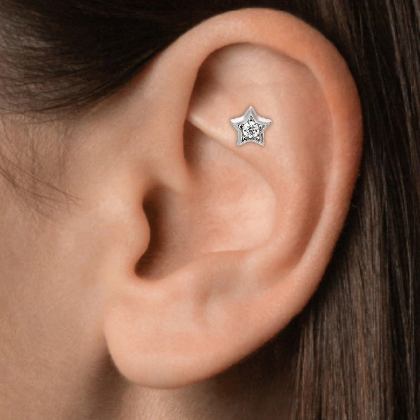 Star Tash Rook Earring Piercing Jewelry - Luxury 925 Sterling Silver Earrings with Zircon Stones