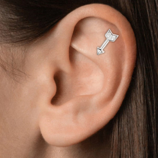 Arrow Tash Rook Earring Piercing Jewelry - Luxury 925 Sterling Silver Earrings with Zircon Stones