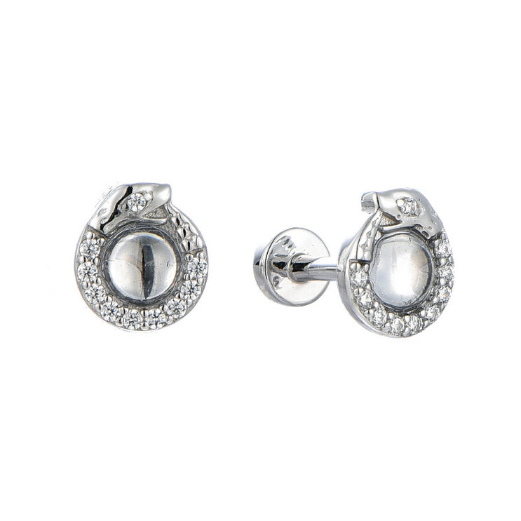 Round Snake Snug Piercing Jewelry - Luxury 925 Sterling Silver Earrings with Zircon Stones