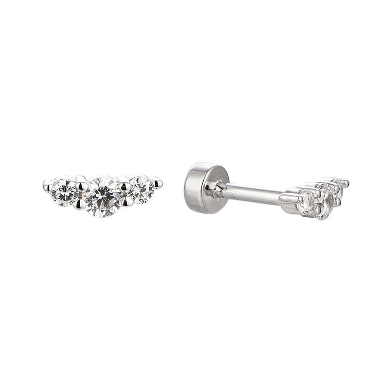 Flat Outer Conch Piercing Jewelry - Luxury 925 Sterling Silver Earrings with Zircon Stones