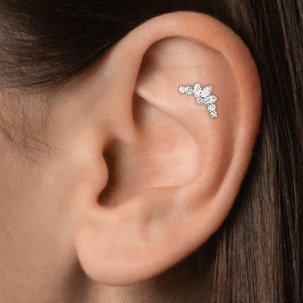 Flat Outer Conch Piercing Jewelry - Luxury 925 Sterling Silver Earrings with Zircon Stones