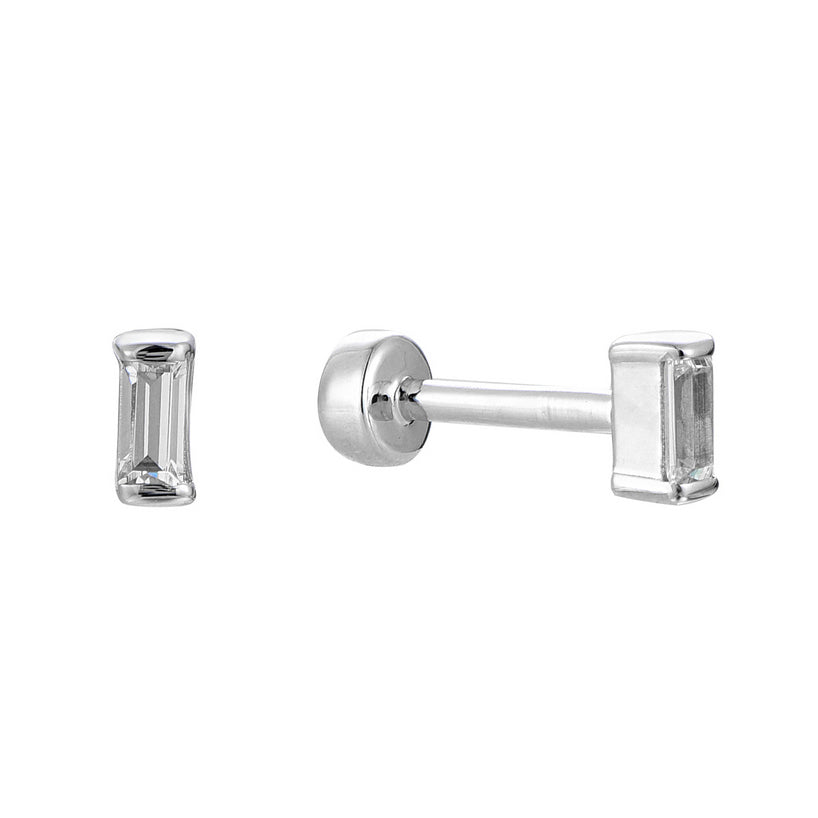Baguette Threaded Stud Earring Conch Piercing - Luxury 925 Sterling Silver Earrings with Zircon Stones
