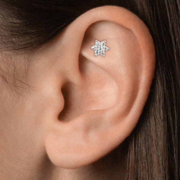 Flower Anti-Tragus Piercing Jewelry - Luxury 925 Sterling Silver Earrings with Zircon Stones