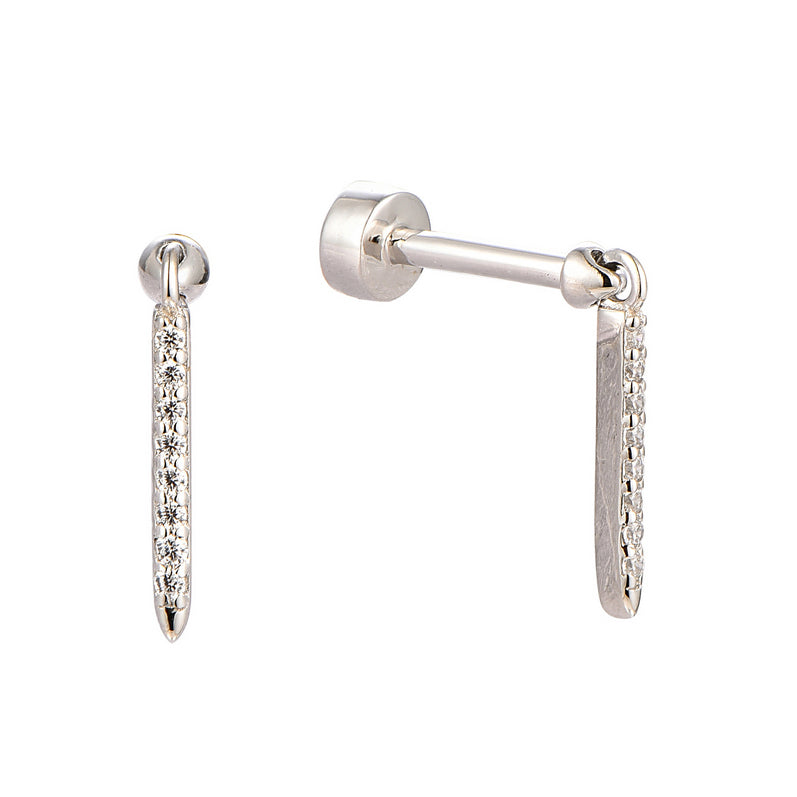 Eternity Bar Charm Threaded Stud Earring Industrial Piercing Jewelry - Luxury 925 Sterling Silver Earrings with Zircon Stones