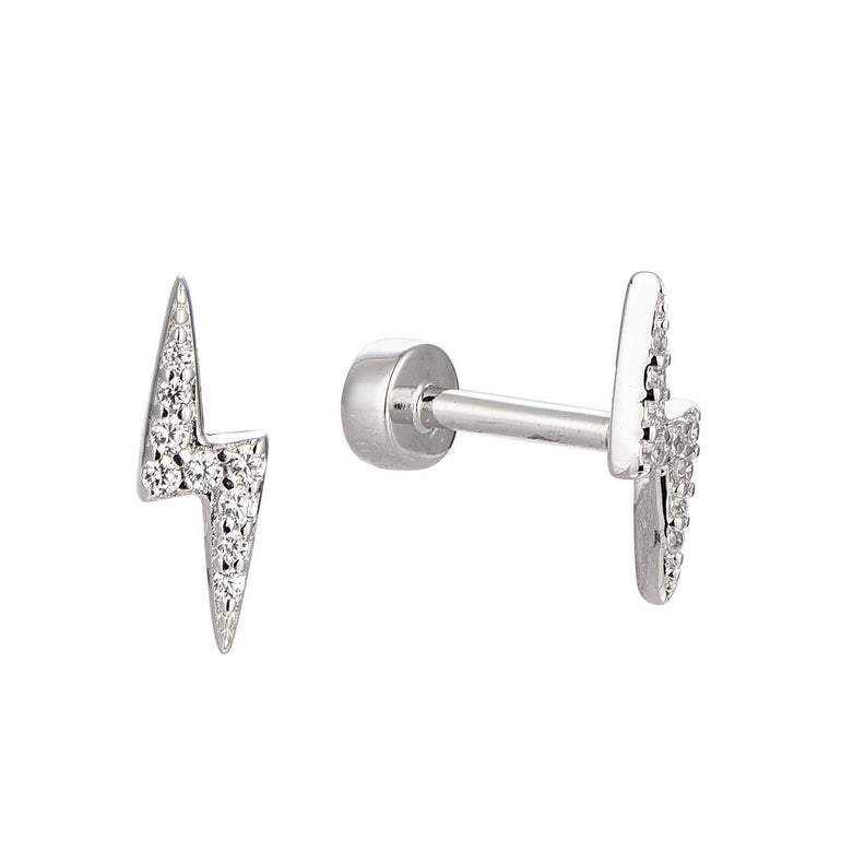 Lightning and Thunder for pierced ear Flat Outer Conch Piercing Jewelry - Luxury 925 Sterling Silver Earrings with Zircon Stones