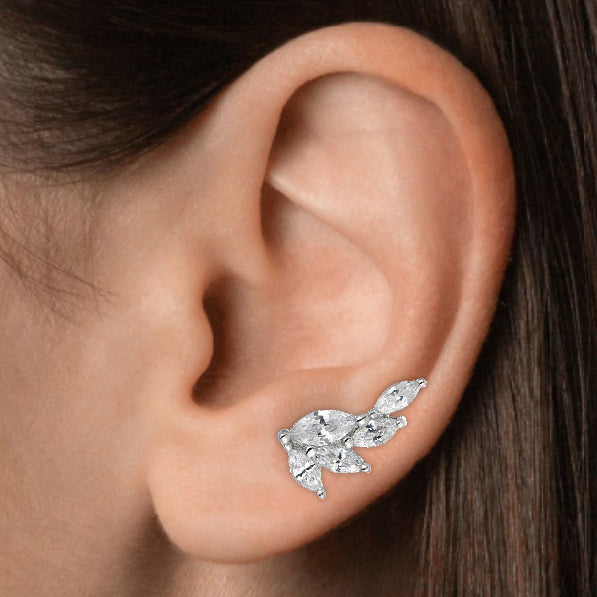 Lotus Garland Threaded Stud Earring Piercing Jewelry - Luxury 925 Sterling Silver Earrings with Zircon Stones