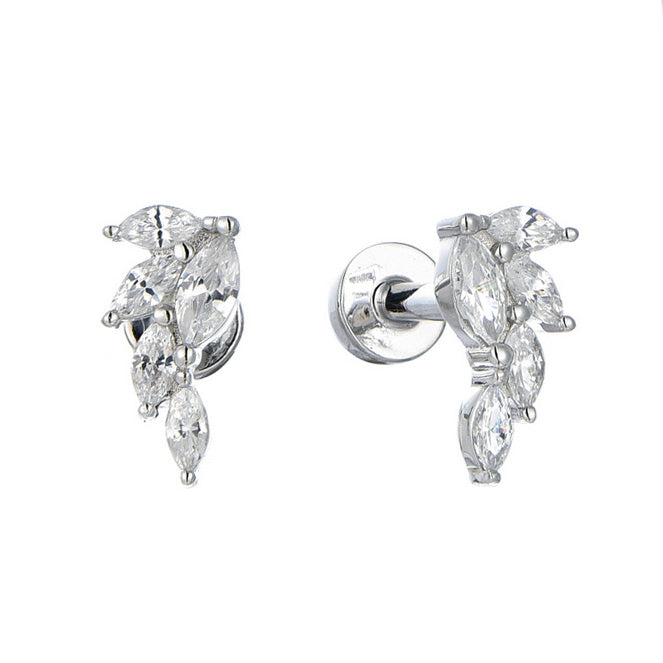 Lotus Garland Threaded Stud Earring Piercing Jewelry - Luxury 925 Sterling Silver Earrings with Zircon Stones