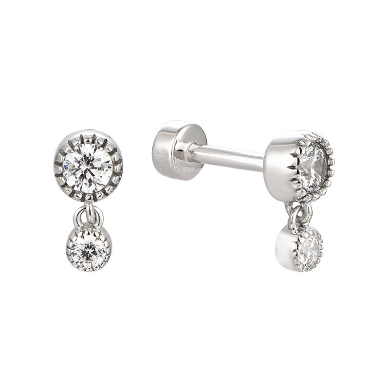 Dangle Threaded Stud Earring Rook Piercing - Luxury 925 Sterling Silver Earrings with Zircon Stones