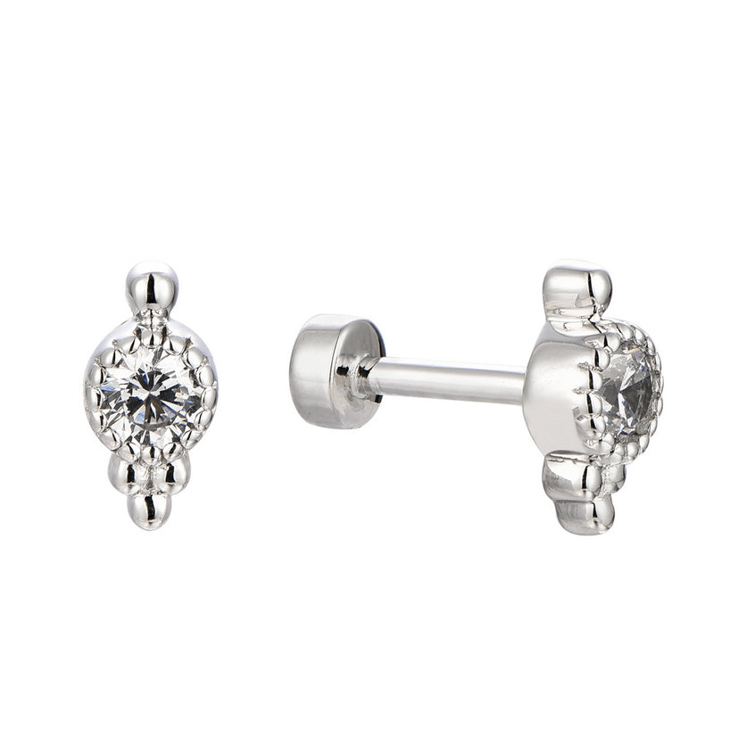 Four Ball Trinity Threaded Stud Earring Anti-Tragus Piercing - Luxury 925 Sterling Silver Earrings with Zircon Stones