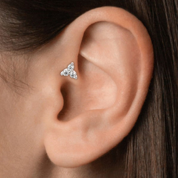 Trinity Threaded Stud Earring - Luxury 925 Sterling Silver Piercing Earrings with Zircon Stones