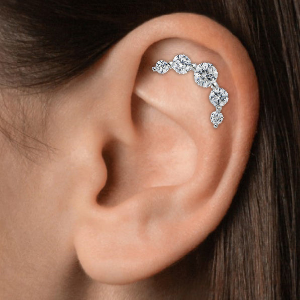 Carved Moon Threaded Stud Earring Fastening- Luxury 925 Sterling Silver Earrings with Zircon Stones -