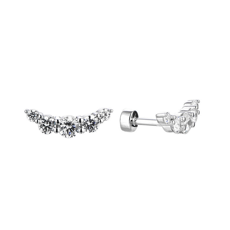 Curve Threaded Stud Earring Fastening - Luxury 925 Sterling Silver Earrings with Zircon Stones