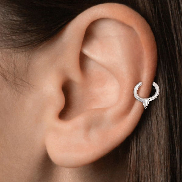 Single Short Spike Hoop Plain Earring - Luxury 925 Sterling Silver Earrings