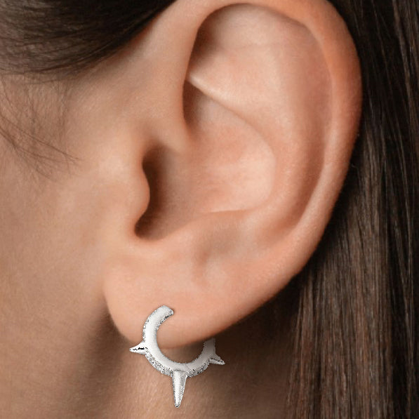 Triple Short Spike Granulated Hoop Earring - Piercing Jewelry - Luxury 925 Sterling Silver Earrings with Zircon Stones