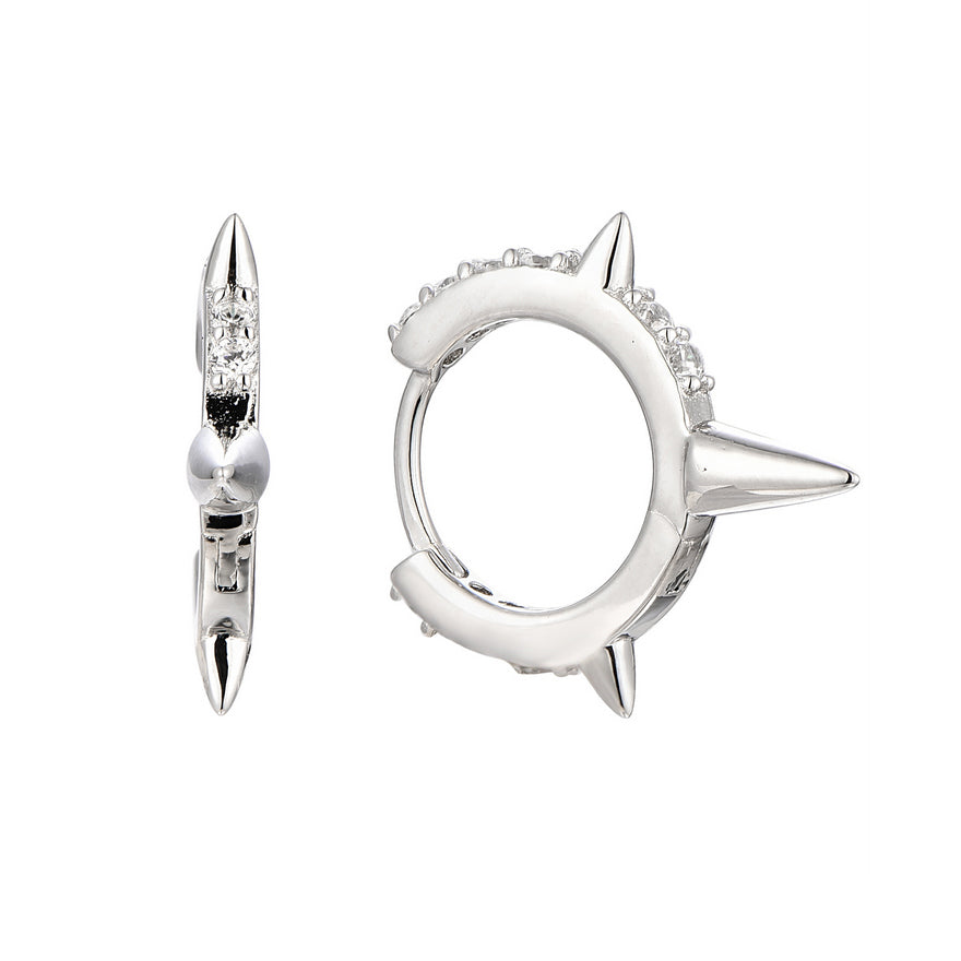 Triple Short Spike Granulated Hoop Earring - Piercing Jewelry - Luxury 925 Sterling Silver Earrings with Zircon Stones