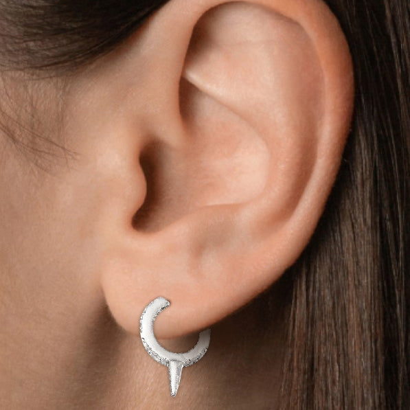 Single Short Spike Hoop Earring - Luxury 925 Sterling Silver Earrings with Zircon Stones