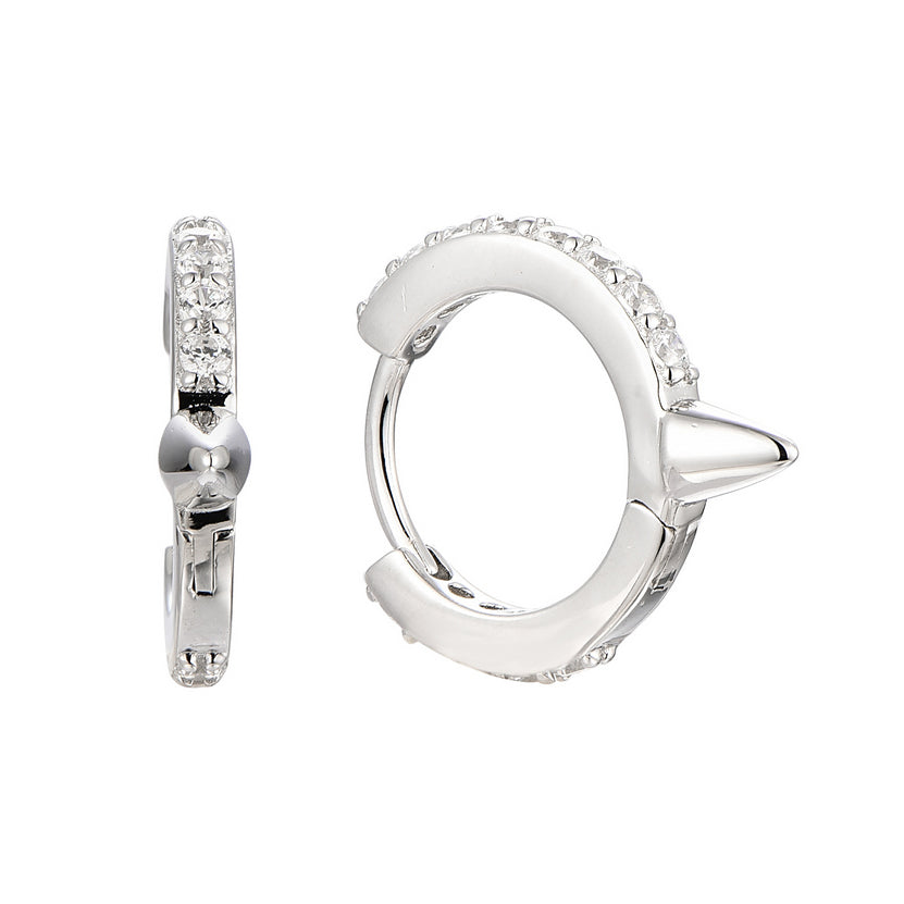 Single Short Spike Hoop Earring - Luxury 925 Sterling Silver Earrings with Zircon Stones