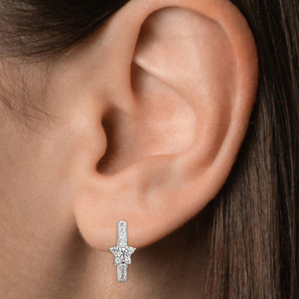 Hoop Earring with Single star for Piercing - 925 Sterling Silver Earrings with Elegant Zircon Stones