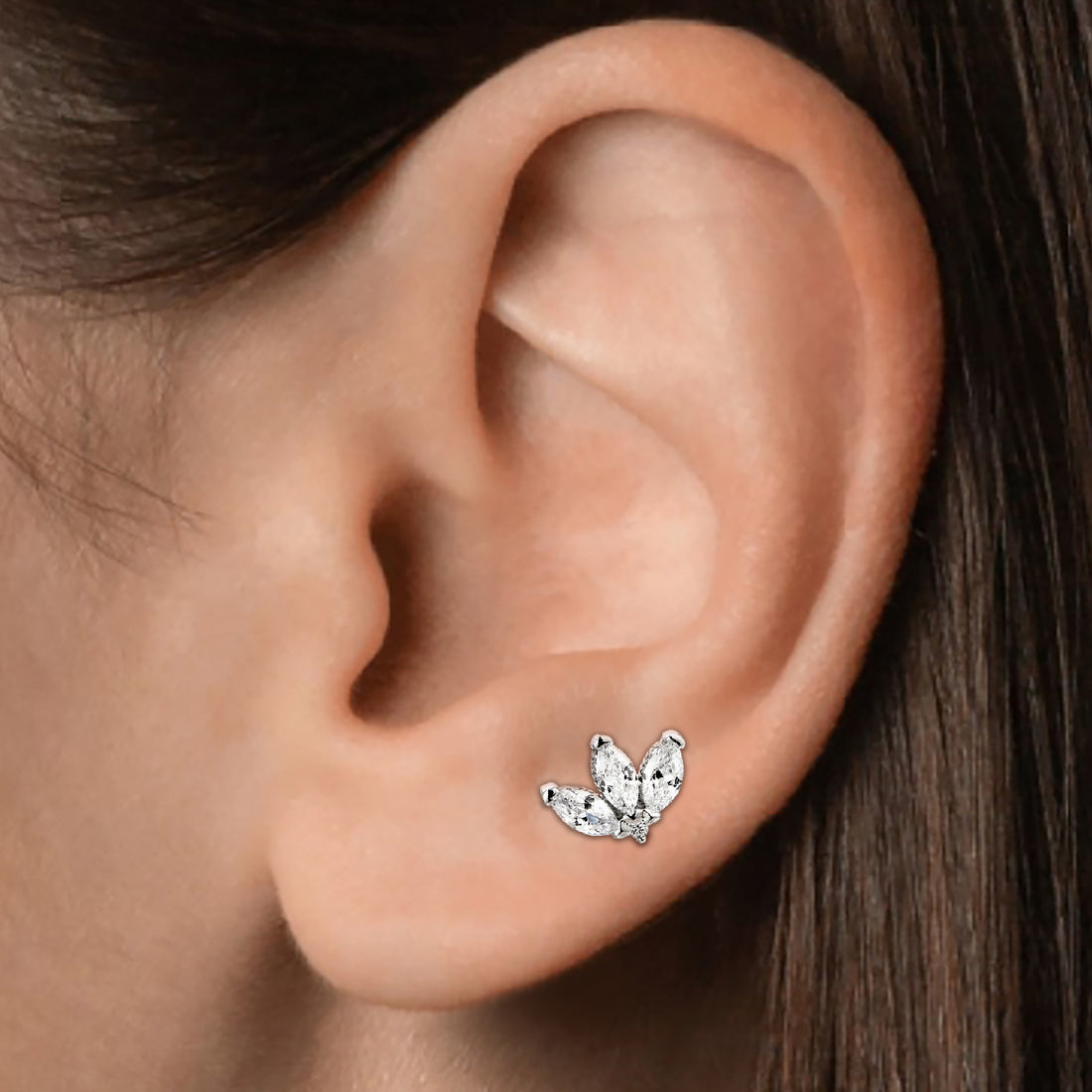 Lotus Garland Threaded Stud Earring Piercing Ear - Luxury 925 Sterling Silver Earrings with Zircon Stones