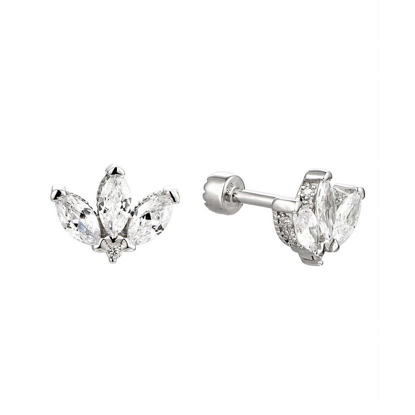 Lotus Garland Threaded Stud Earring Piercing Ear - Luxury 925 Sterling Silver Earrings with Zircon Stones