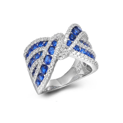 Sparkling Fashion Ring with Blue Stone Cubic Zirconia Accent Silver 925