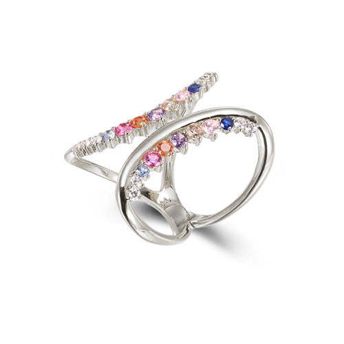 Fashion Ring with Brilliant Sparkle and Color Stones Silver 925
